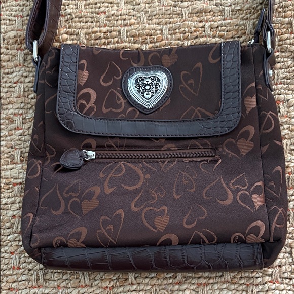 Brown Heart Pattern Cross Body Shoulder Bag - Picture 2 of 8